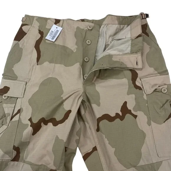 US Army Cargo Pants Men XL Green Camouflage Flat Front Drawstring Leg Button Fly - Picture 10 of 16